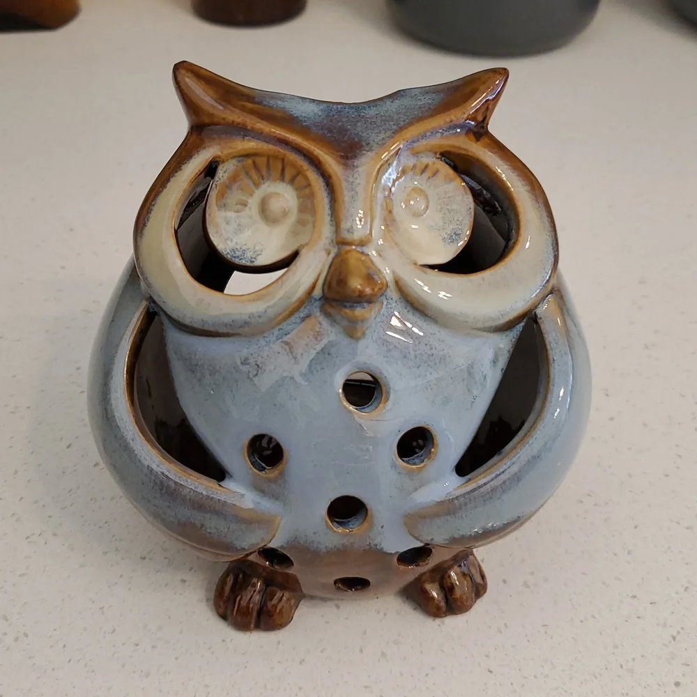 Pier 1 Owl Tea Light Ceramic Pottery Candle Holder